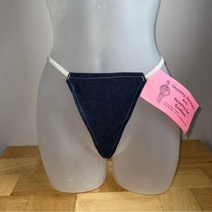 Vintage 90S Y2K Dead Stock Denim G String Panties Red Rhinestone Heart Sz M NWT